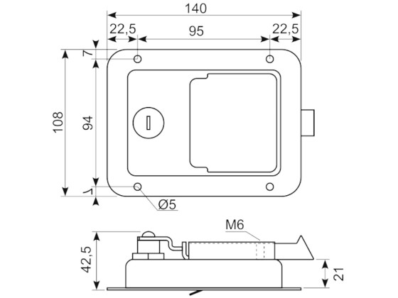 Fallenschloss mit Schlüssel und Dichtung Edelstahl 140x108mm Schlüssel CH501