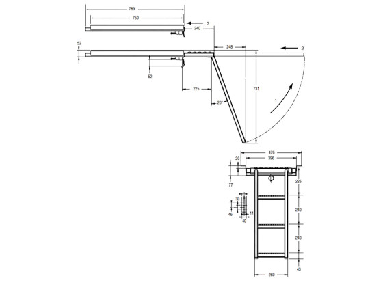 Leiter mit Verlängerung und 3 Stufen, verzinkt