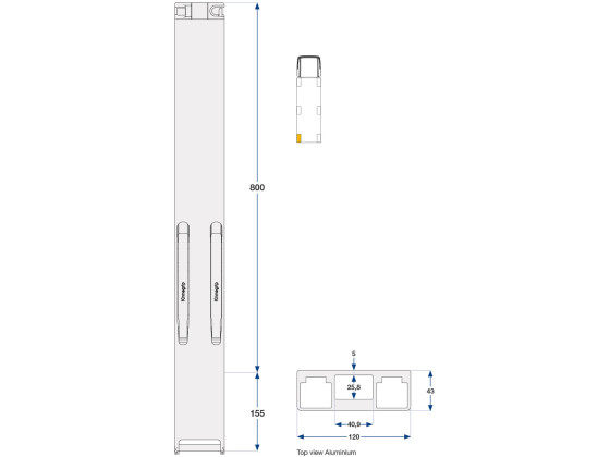 Bakstolpe alu 800mm K30 venstre 2-port