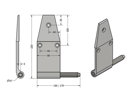 Alu Scharnier links 150 mm - 290-732-150EV