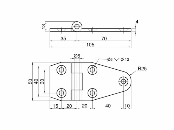 Pianohængsel 105x50mm Zink galv. - 2225