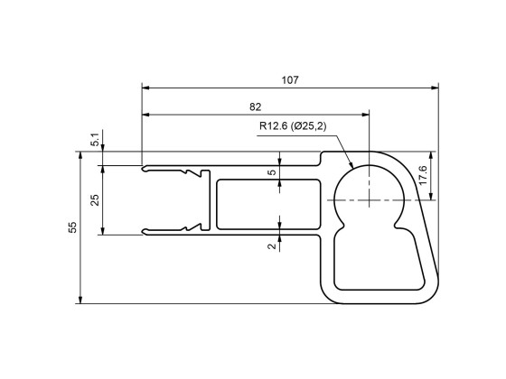 Oberprofil 5100 x 105 x 25 mm Pendel Fortsetzung
