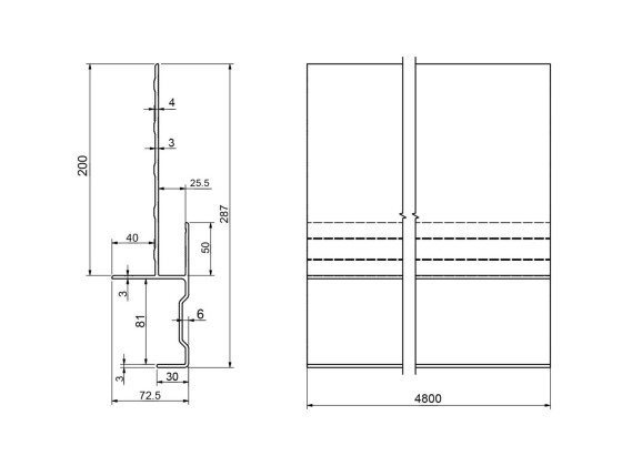 Kantenprofil f/25mm Sandwichbox 4800mm