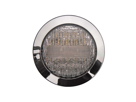 Baklygte LED 24V, m/krom kant, 500mm kabel, Jokon - Typegodkendelse 00 AR - Linse i hvid - Ø155mm, indb Ø114mm - 500mm kabel - IP67 - E2 06016