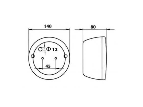 Baglygte 3-kammer 140mm for pære