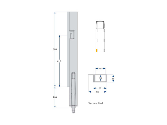 Bagstolpe, højre, smal K5 600 mm. Grundet