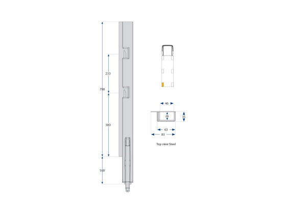 Bagstolpe, venstre, smal 2-port K5 800 mm. Grundet