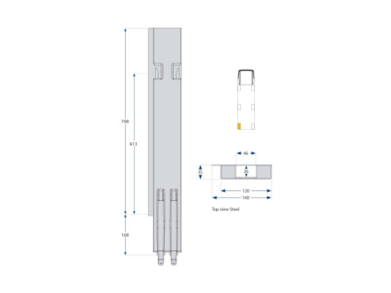 Bagstolpe, b.d., venstre, 1-port K5 800 mm. Grundet