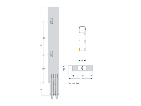Bagstolpe b.e., venstre K5 1000 mm. Grundet