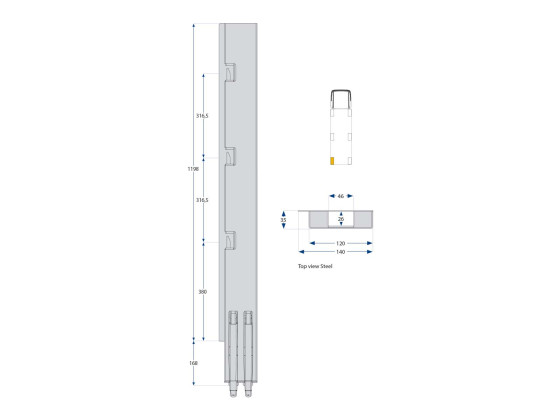 Bagstolpe, b.e., venstre K5 1200 mm. Grundet