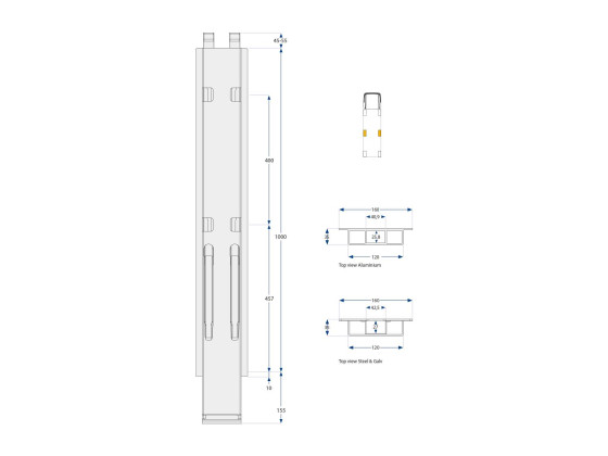 Sidestolpe m/top K20 1000 mm - Stålstolpe. Grundet.