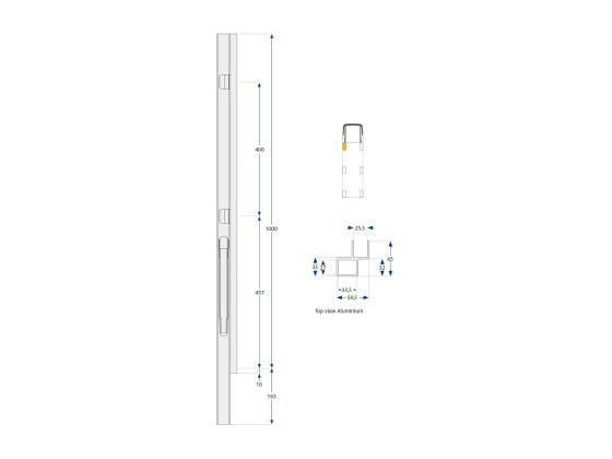 Forstolpe, venstre K20 1000 mm - Alustolpe. Anod.