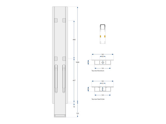 Sidestolpe u/top K20 1000 mm - Alustolpe. Anod.