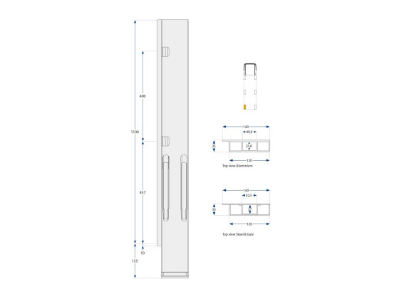 Bagstolpe, venstre, b.e. K20 1000 mm - Alustolpe Anod.