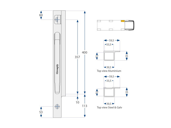 Forstolpe K20 400mm microgalv højre