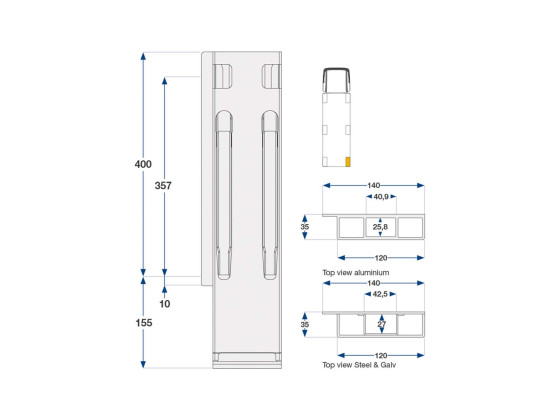 Bagstolpe K20 400mm microgalv BD venstre