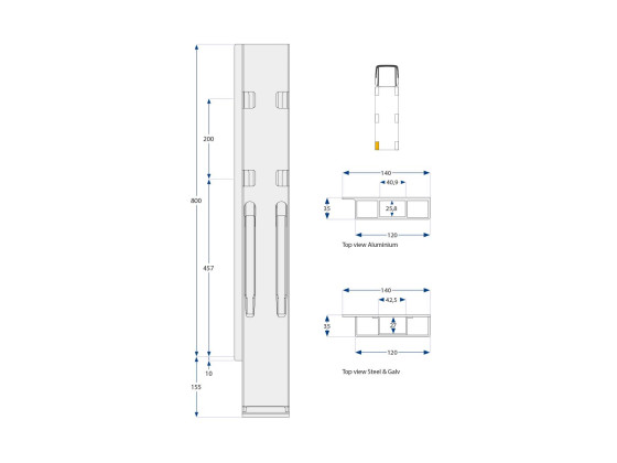 Bagstolpe K20 800mm microgalv BD højre