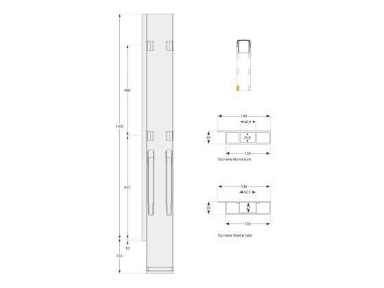 bagstolpe K20 1000mm microgalv BD højre