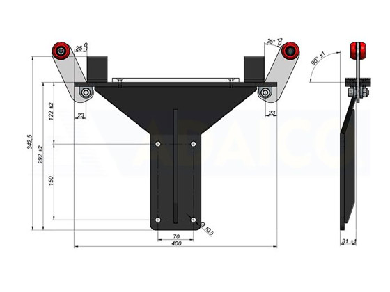 Topstykke 35 stål for Mixliner/Edscha - Ståltopstykke sortlakeret m/nylonruller