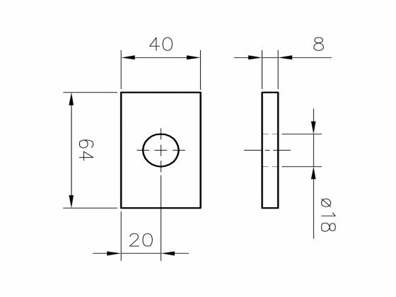Skive varmgalv med hul, for gummiklods - Ø18mm hul 65x8x40mm