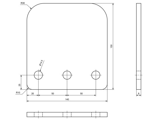 Befsetigungplatte 140x150mm roh f. Volvo/Scania - 3372