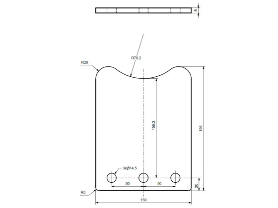 Chassifeste 150x195x8 m/3xØ14,5 mm. hul