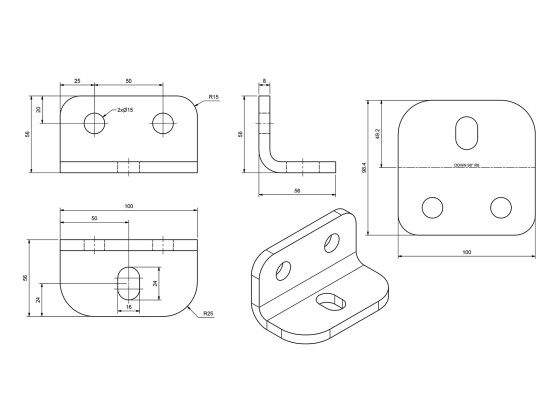 Flexifeste 56x56x8 L:100 mm tvær hul