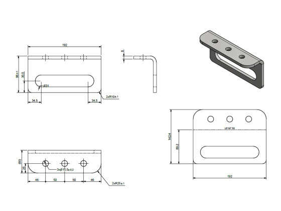 Obere Befestigung zum schweißen - 3 Löcher