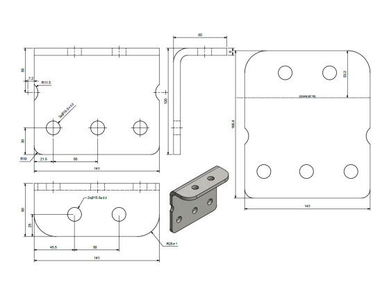 Standard fæste understykke Frame Low Varmgalv. -  2­huls