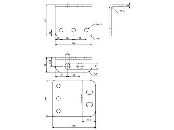 Konsol Scania 125x60x146x8mm - CC:50mm Varmgalvaniseret