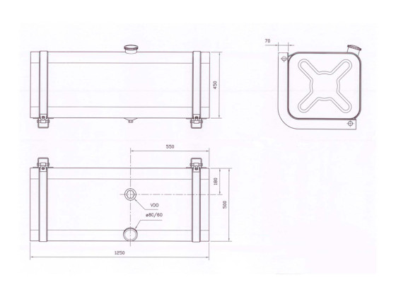 Tank rustfri 250L fvm,1250x450x500mm