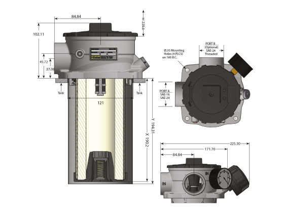 Returfilter tankmont GLF22 450mm 350l/min - GLF22 10QI B LP