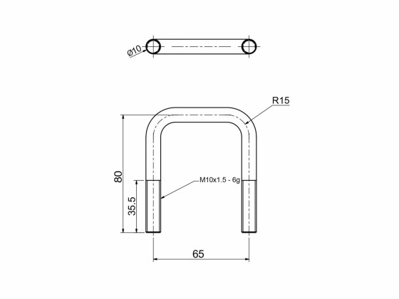 Surringsbøjle Ø10x65x80mm 35mm M10gevind, galv
