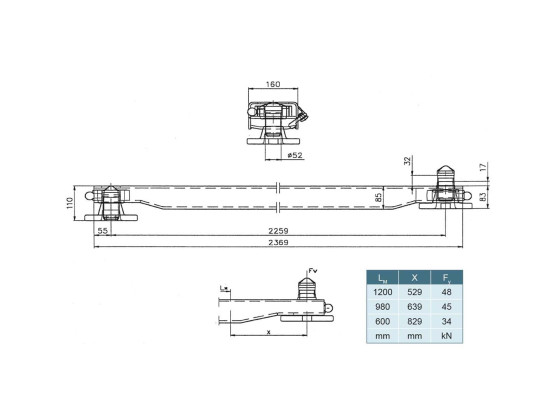Containerhom m. integrierte Verriegelungen - CV 05 105 A, Holm-Höhe 85mm