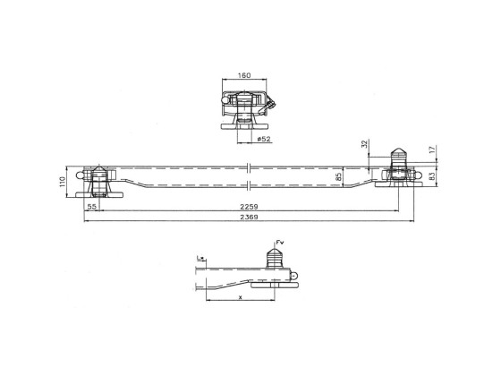 Containerhom m. integrierte Verriegelungen - CV 05 105 A, Holm-Höhe 85mm