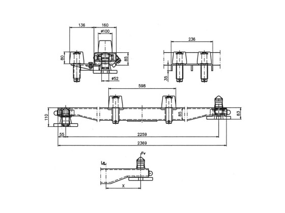 Containerholm m. Halterung und 2 Rollen H:85mm unbehandelt - Schneider 410.078.500