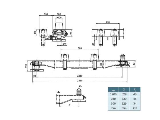 Containerholm m. Halterung und 2 Rollen H:85mm unbehandelt - Schneider 410.078.500