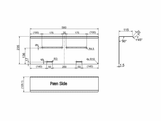 Besfestigung f. Rücklicht V2A 580x235mm
