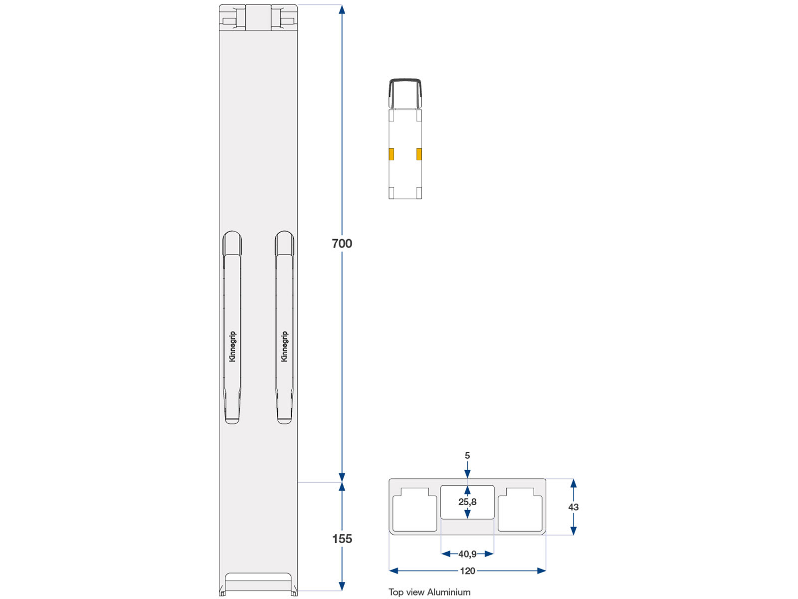 Sidestolpe alu 700mm K30