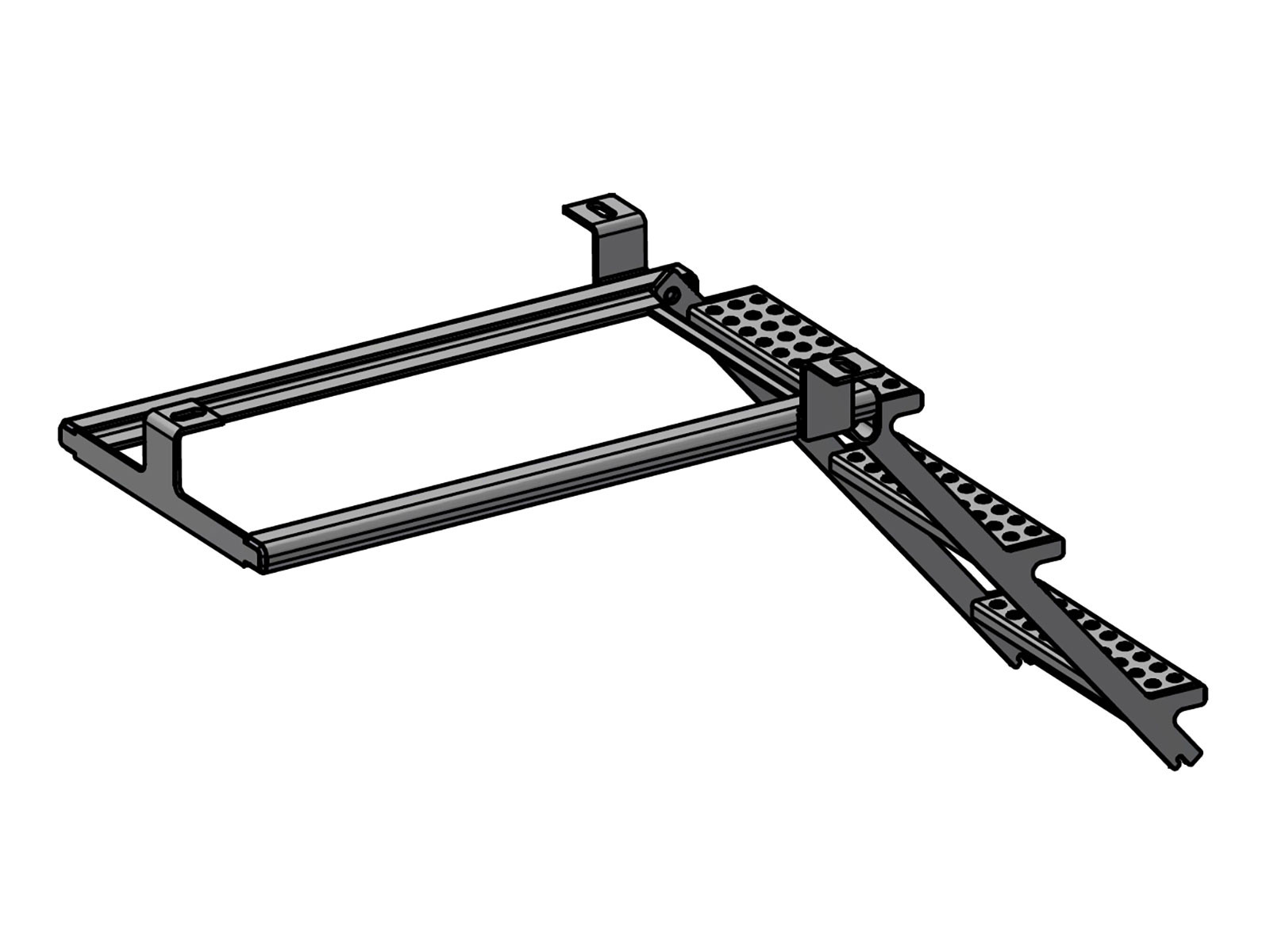 Uttrekkbar trapp med 3 trinn - Høyde sammenlagt 105mm - Trinnbredde: 296mm - Perforerte trinn m/ antiskli  - Varmgalvanisert