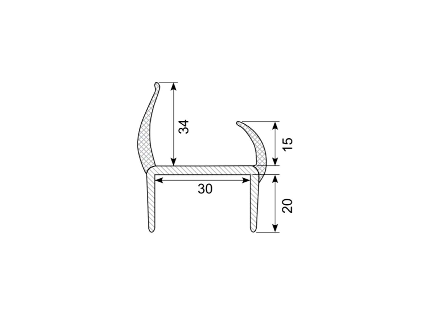 Pvc-liste 30x5000mm sort/hvid