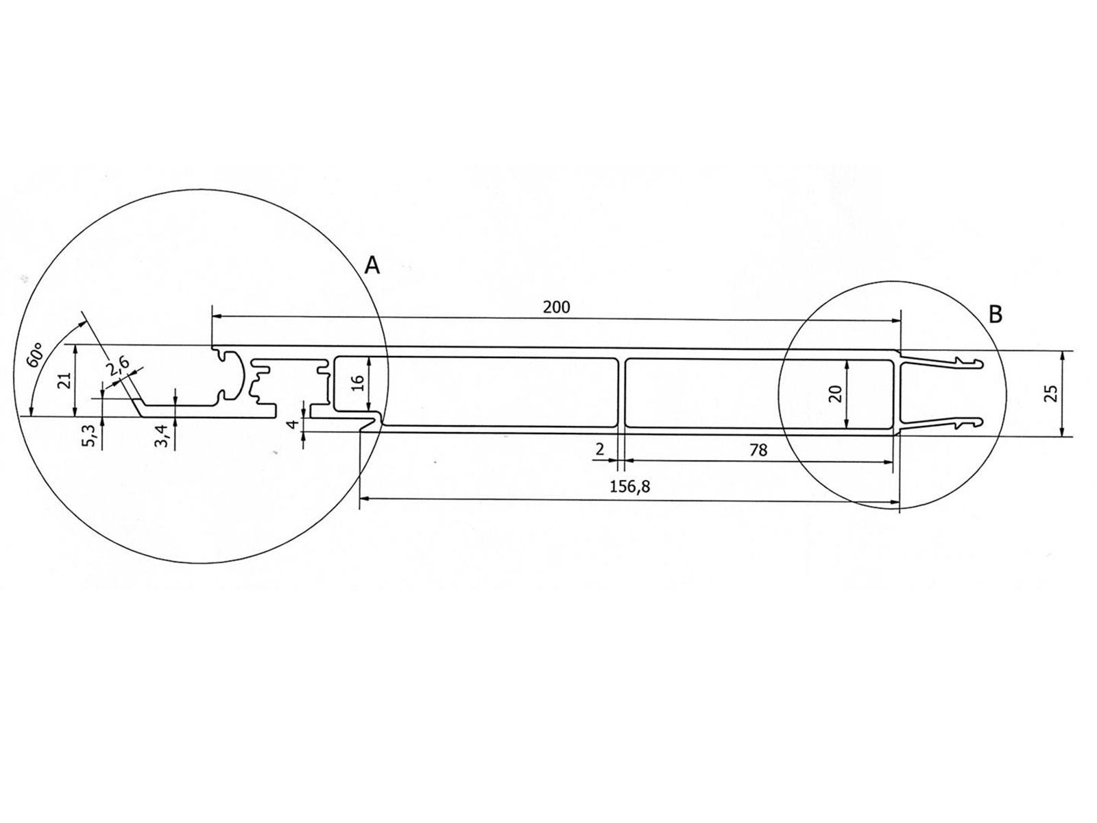 Underprofil forstærket 200mm 7.500mm anod 20my natur