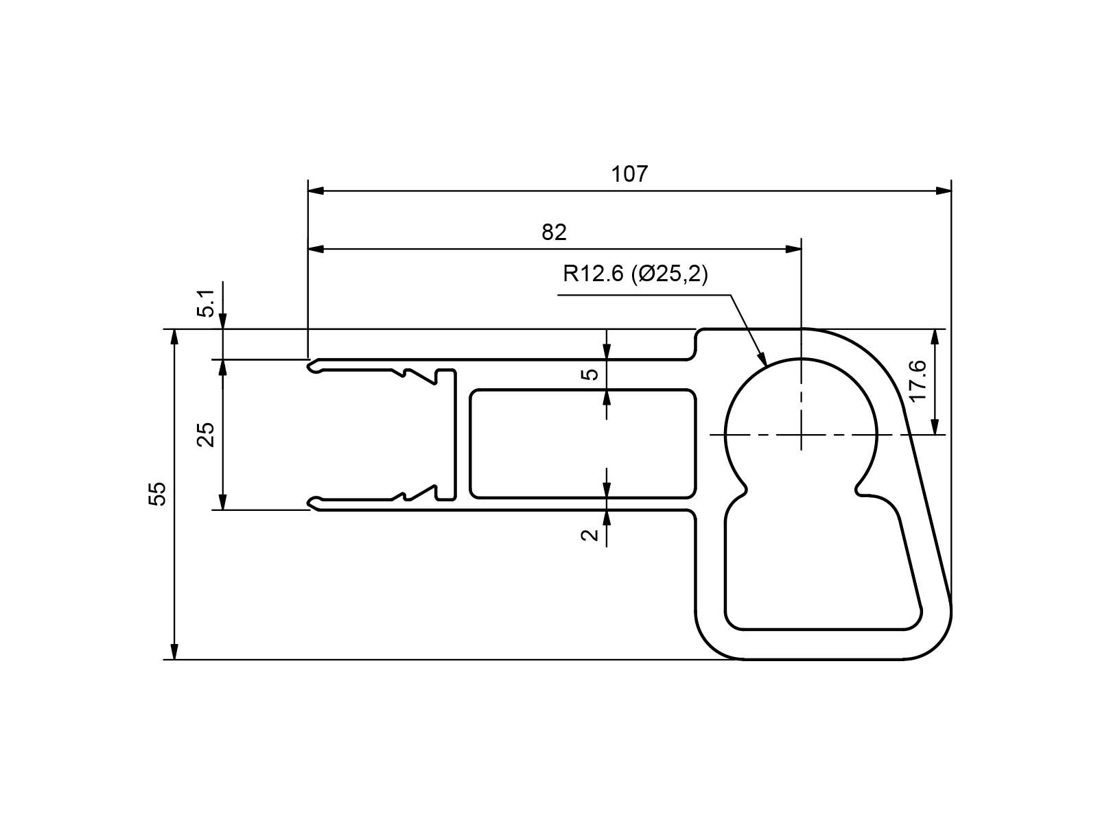 Topprofil 5100x105x25mm pendel forsat