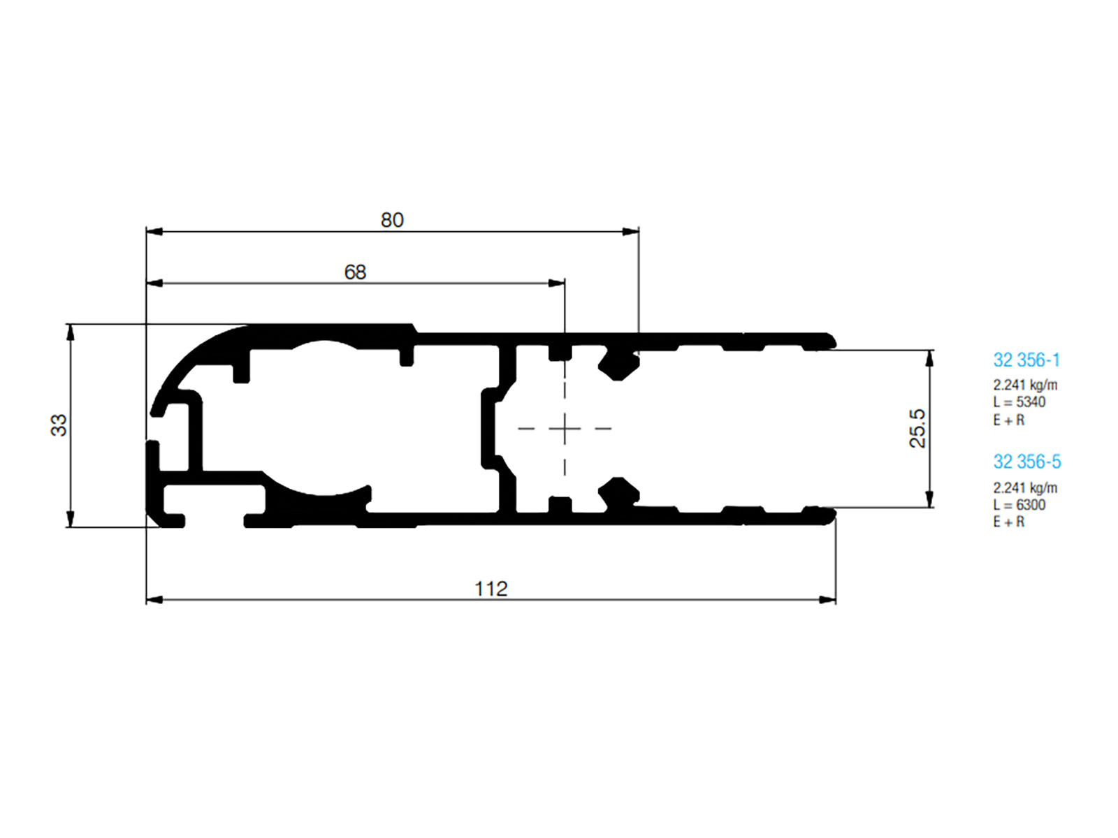 Dørprofil f.gum 3.300mm indv 25,5mm RÅ