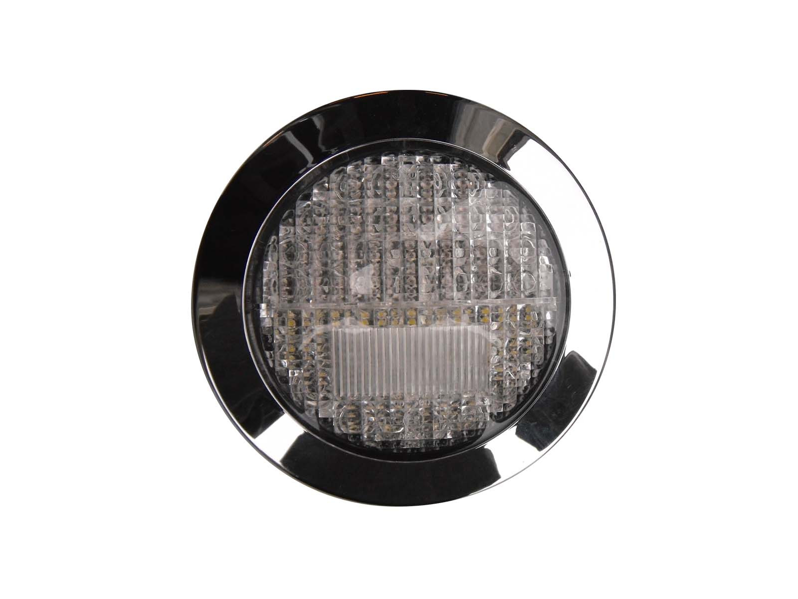 Tåge og baklygte LED 24V, m/krom kant, Jokon - Linse i hvid - Ø155mm, indb Ø114mm - 500mm kabel - IP67 - E2 06046