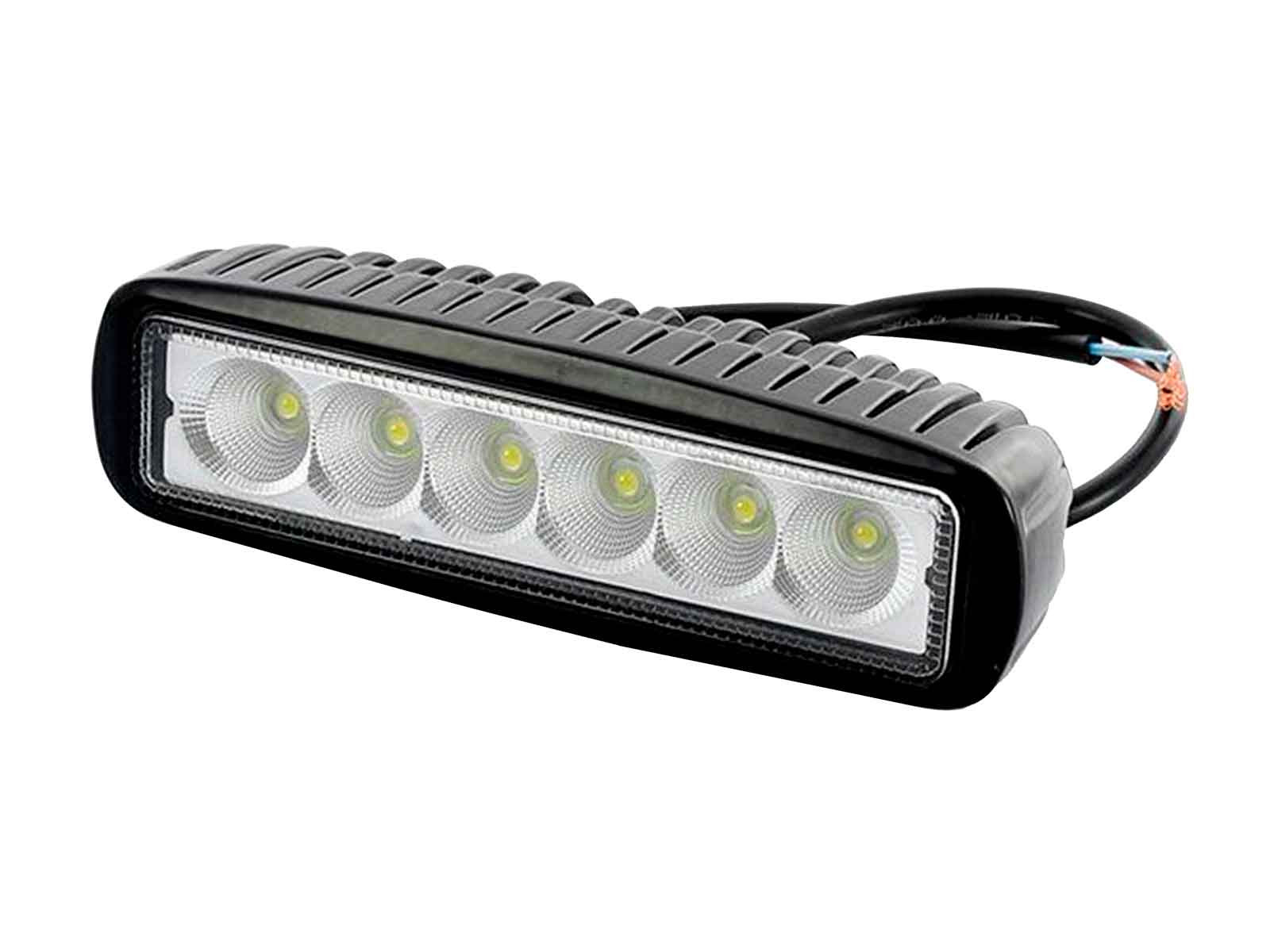 Arbeidslampe TruckLED. Flat 12/24V 6X3 Watt LED. 1350 Lumen. 160X48X63MM. 400mm kabel m/løs ende. IP67