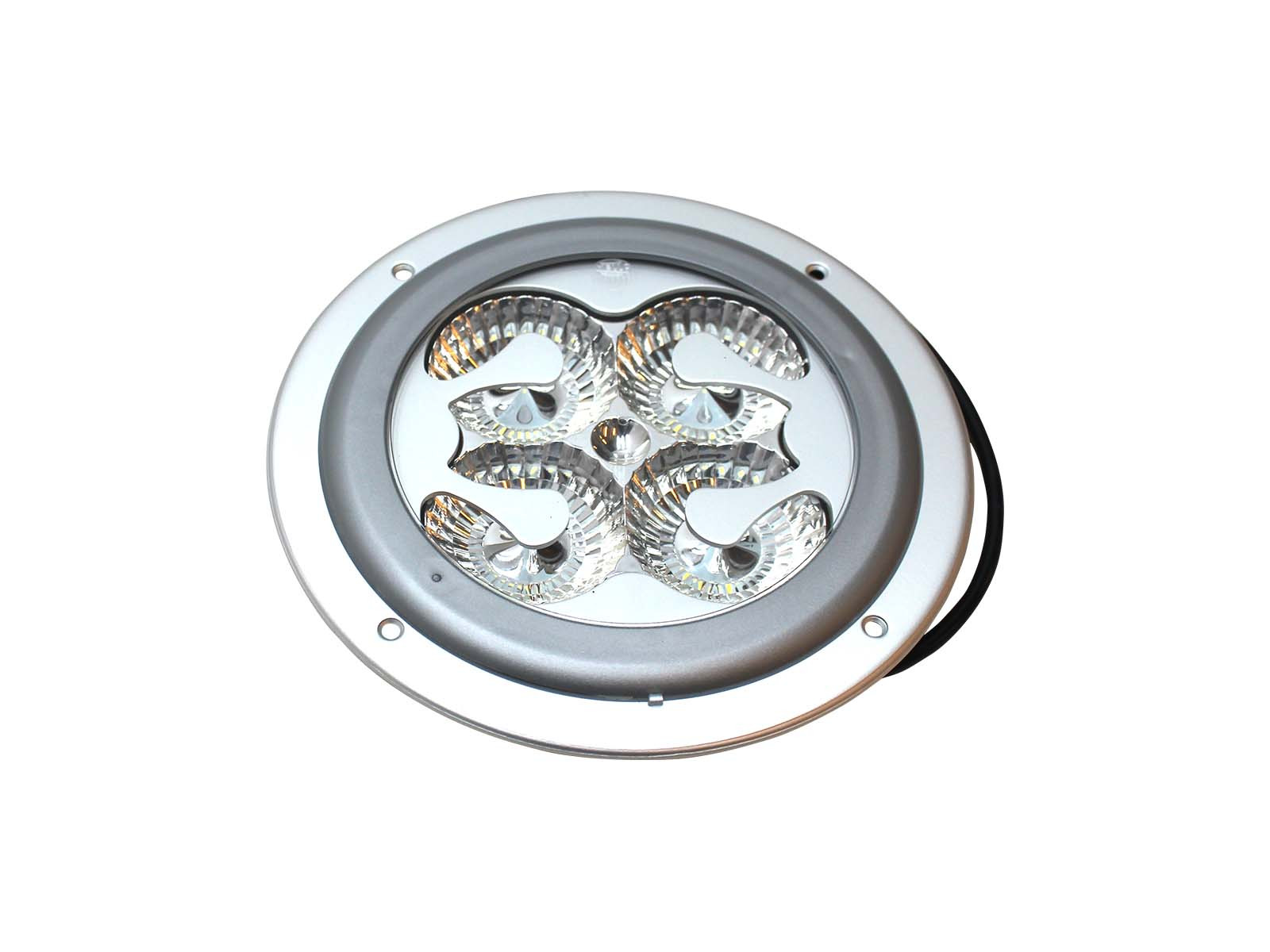 Loftlampe 9-31V LED f/indbygning Ø180mm - 2JB 343 227-407 - Lygteglas klart - Sølvfarvet - 4x6W LED - Udv. Ø180mm  - Hul diameter Ø140mm - 310mm ledning - Temp område -40° til 60° - Monteringshuller 4 stk Ø4mm
