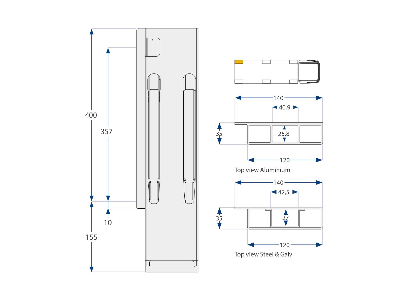 Hinterrunge links K20 400mm Mikroverzinkt