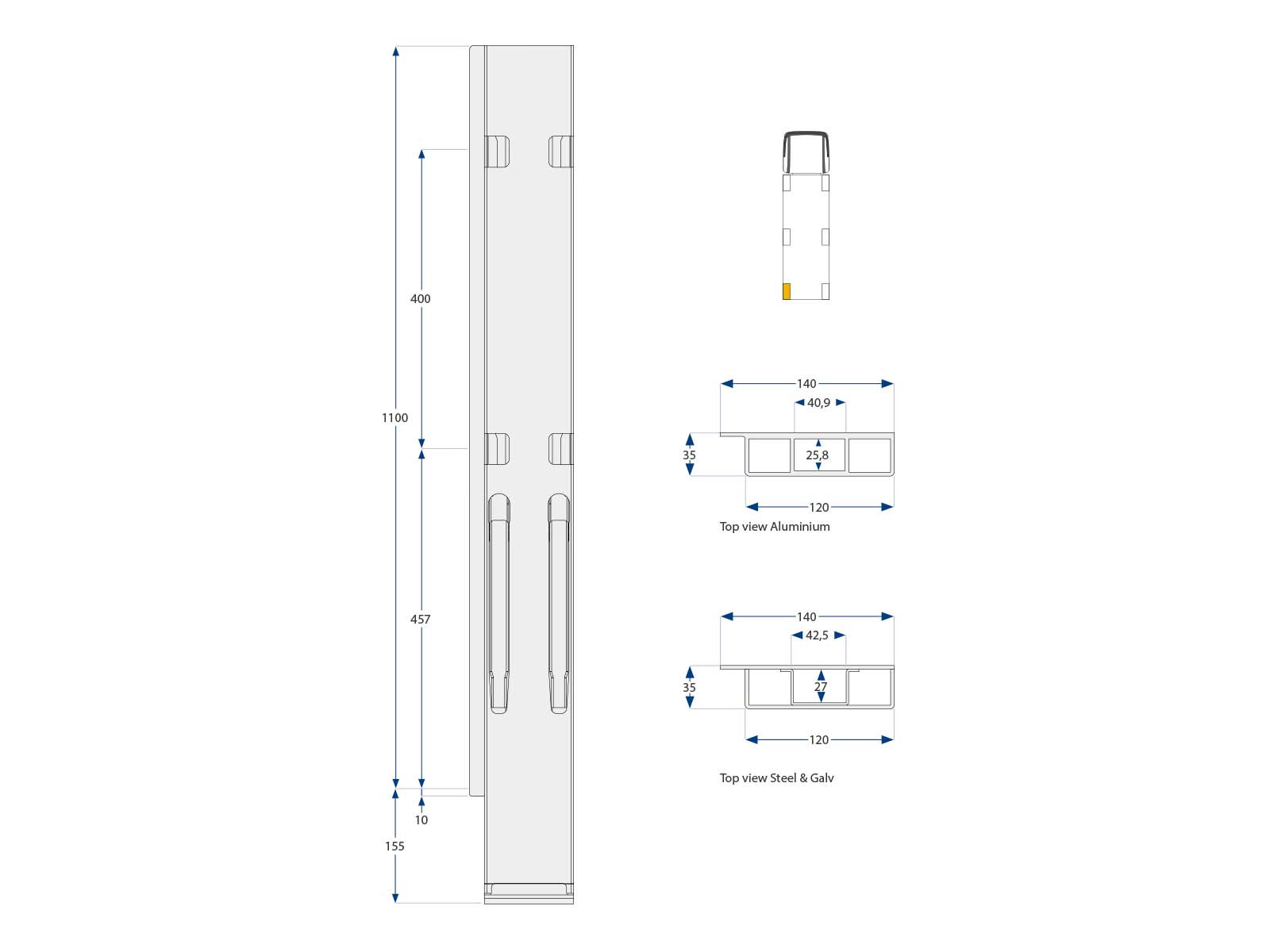 bagstolpe K20 1000mm microgalv BD venstre