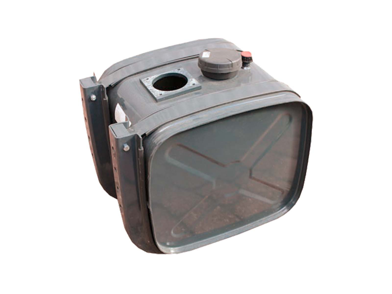 Hydrauliktank 100L - 600x400x450mm - 2xophæng, 2xtankbånd samt gummi for do - Tankdæksel og målepind - Primet, grå RAL7021